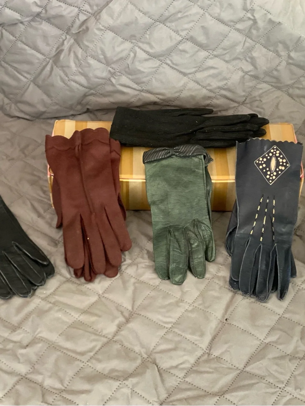 Mixed Vintage Leather Gloves Set - Black, Brown, Green, Navy